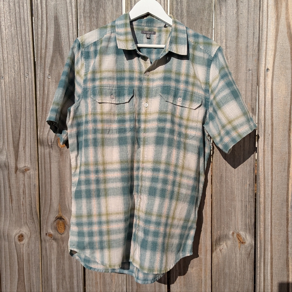 Toad&Co Medium Hookline Plaid Button-up SS Shirt Recycled Cotton/Poly Men's